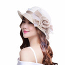 B-3144 Women Korean Beach Flower Hat - Beige