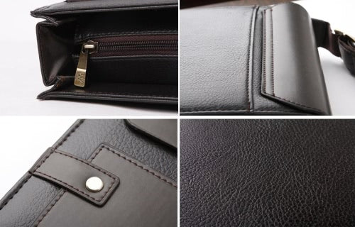 Vintage Men Shoulder Bag PU Leather Flap Top Casual Business Briefcase Crossbody Messenger Bag Coffee