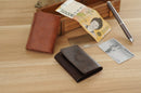 Men Money Clip Wallet Genuine Leather Short Card Holder Trifold Magnet Business Mini Wallet Coffee/Brown