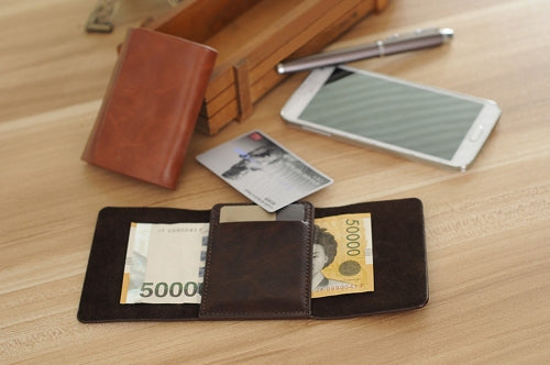 Men Money Clip Wallet Genuine Leather Short Card Holder Trifold Magnet Business Mini Wallet Coffee/Brown