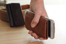 Men Money Clip Wallet Genuine Leather Short Card Holder Trifold Magnet Business Mini Wallet Coffee/Brown