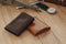 Men Money Clip Wallet Genuine Leather Short Card Holder Trifold Magnet Business Mini Wallet Coffee/Brown