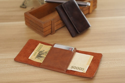 Men Money Clip Wallet Genuine Leather Short Card Holder Trifold Magnet Business Mini Wallet Coffee/Brown