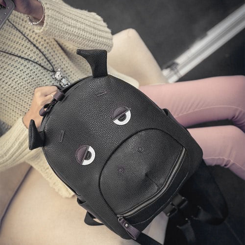 Fashion Women Backpack Animal Pattern PU Leather Zipper Closure School Travel Shoulder Bags Black1/Black2