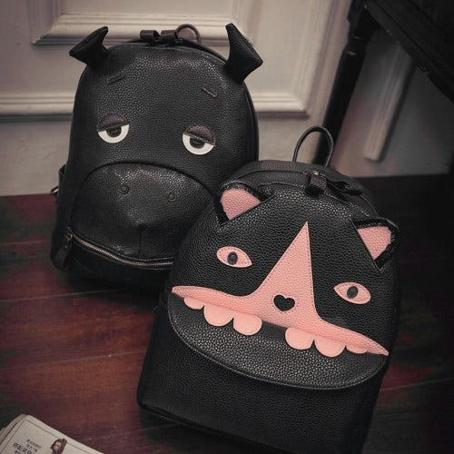 Fashion Women Backpack Animal Pattern PU Leather Zipper Closure School Travel Shoulder Bags Black1/Black2