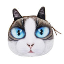 Cute Fashion Women Coin Purse 3D Cat Animal Head Print Tail Mini Wallet Zipper Closure Small Clutch Bag