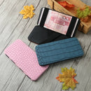 Women Long Wallet Crocodile Pattern Bi-fold Elastic Band PU Purse Clutch Bag Cash Card Holder Burgundy/Blue/Pink