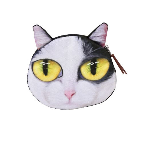 Cute Fashion Women Coin Purse Cat Animal Head Print Zipper Closure Mini Wallet Small Clutch Bag