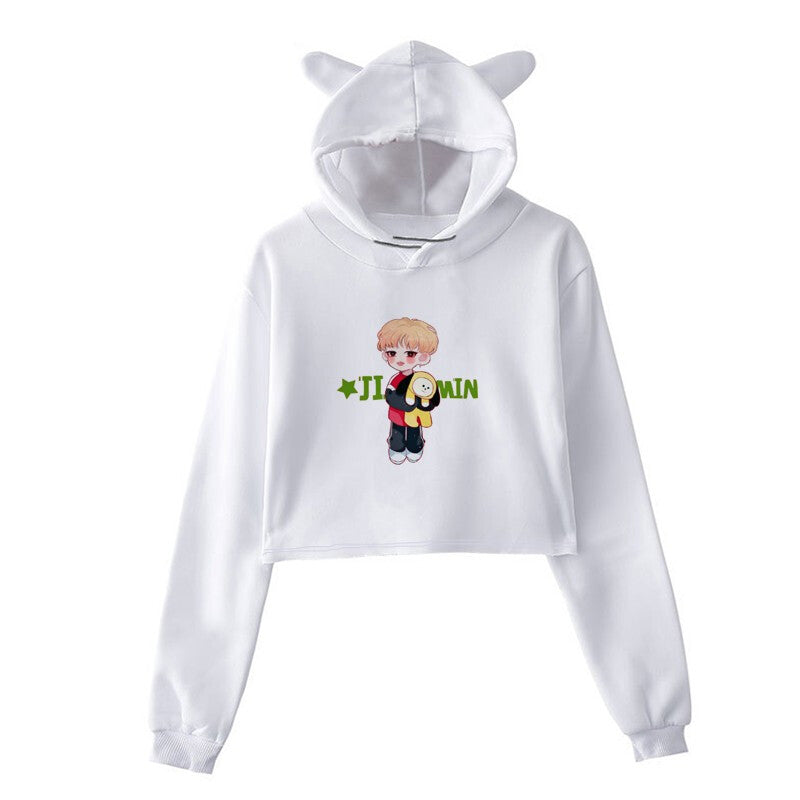 BTS Women Long Sleeve Hoodie Pullover - White