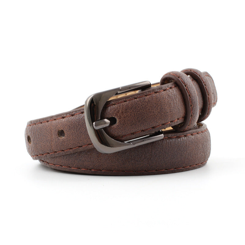 Badinka Skinny Waist Vintage Buckle Belt - Brown