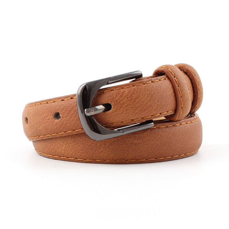 Badinka Skinny Waist Vintage Buckle Belt - Camel