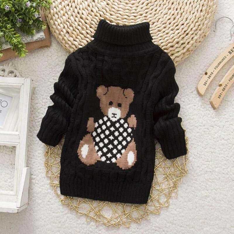 Bear Crochet Knit Sweater - Black