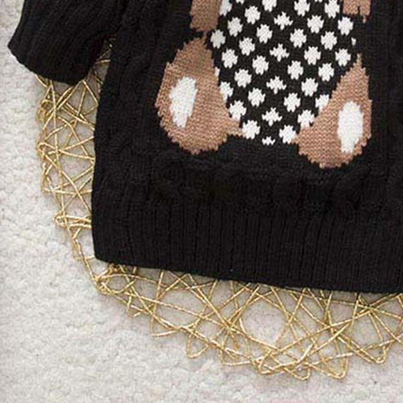 Bear Crochet Knit Sweater - Black