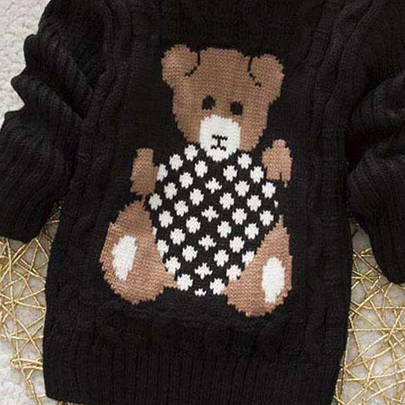 Bear Crochet Knit Sweater - Black