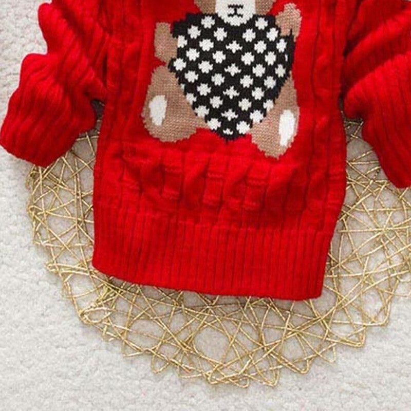 Bear Crochet Knit Sweater - Red