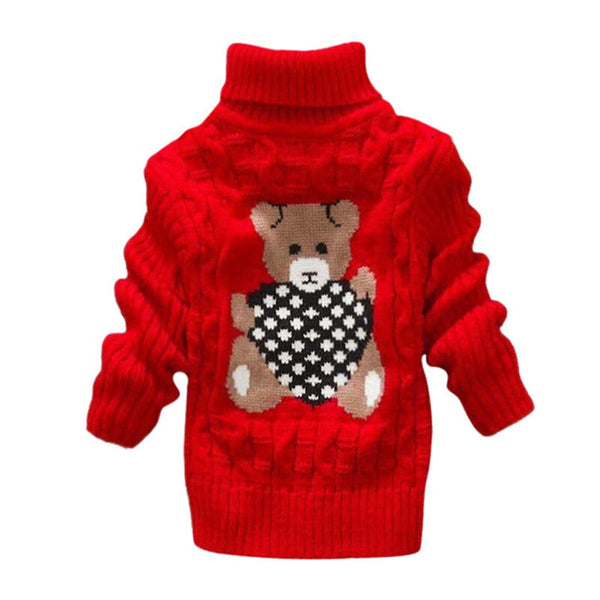 Bear Crochet Knit Sweater - Red