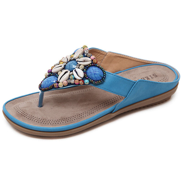 Bohemian Beaded Beach Sandals - Blue