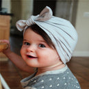 Bowknot Cotton Beanie Cap - Grey