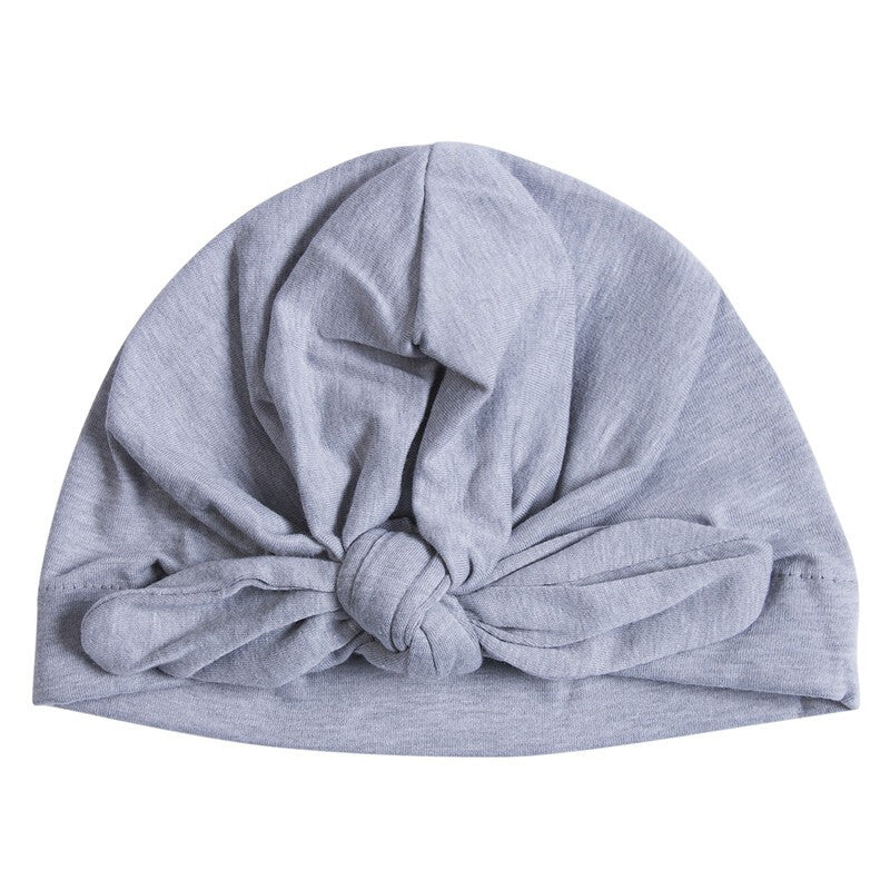 Bowknot Cotton Beanie Cap - Grey