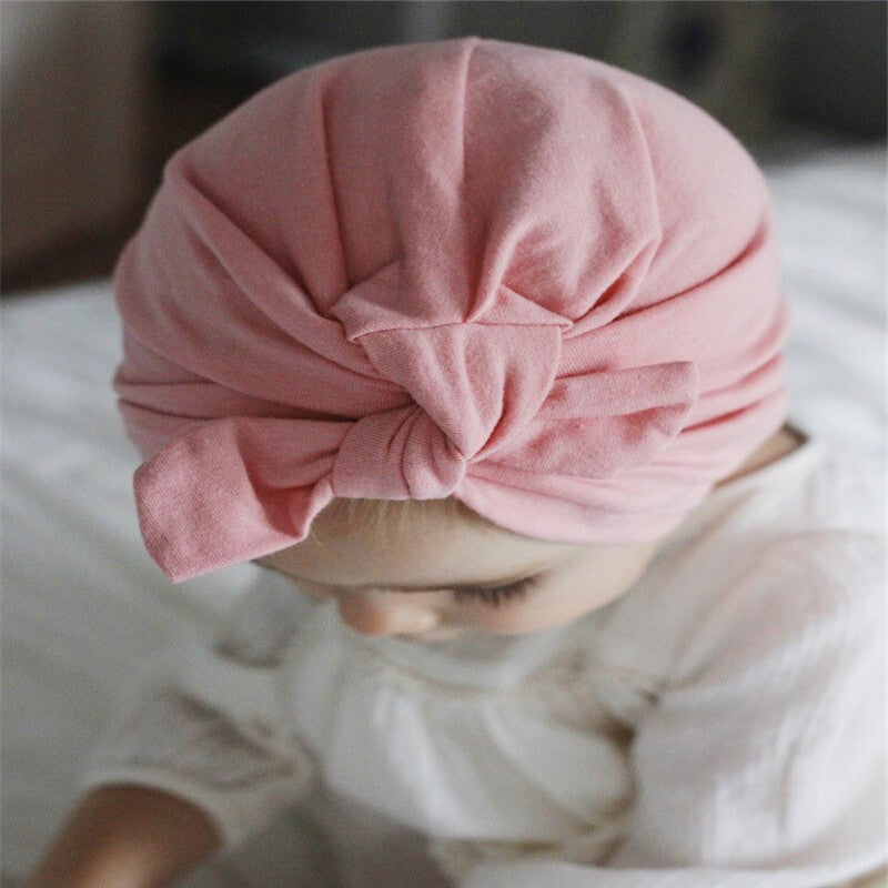 Bowknot Cotton Beanie Cap - Pink