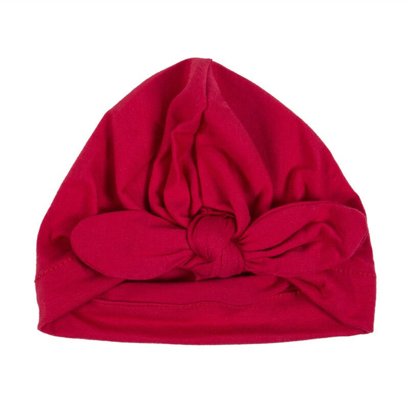 Bowknot Cotton Beanie Cap - Red