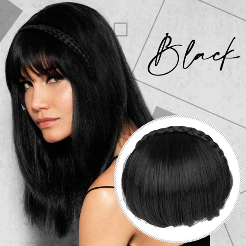 Braid Hairband Synthetic Bangs Wig - Black