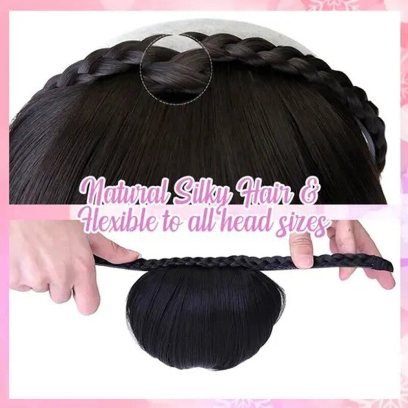 Braid Hairband Synthetic Bangs Wig - Black