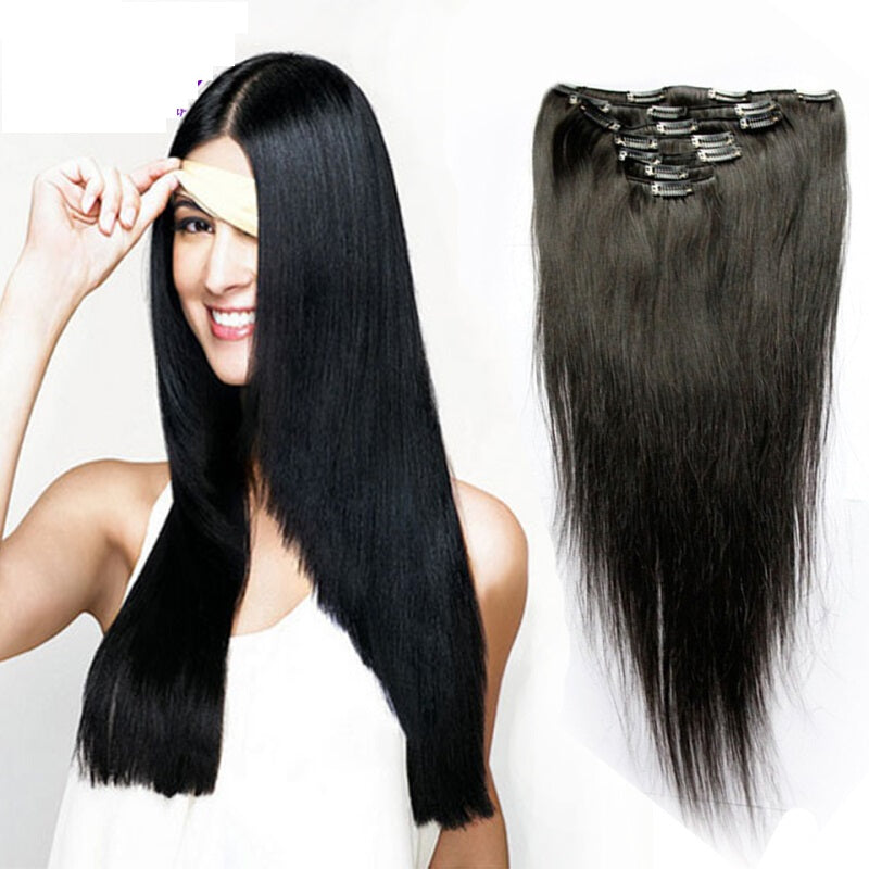 Brazilian Virgin Clip In Hair Extensions - Black