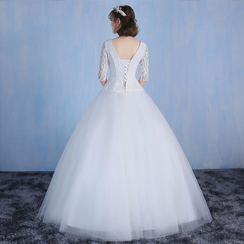 Bridal V-Neck Tutu Long Wedding Dress - Ivory