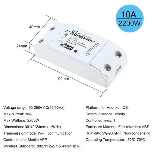 SONOFF RF 2pcs Wifi Switch RF 433MHz يعمل مع Alexa لـ Google Home