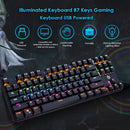 Illuminated Keyboard 87 Keys Gaming Keyboard USB Powered Operated Diverse Lighting Effect for Computer Laptop E-sports Compatible with WINDOWS XP/ WIN 7/ WIN 8/ WIN 10/ IOS System