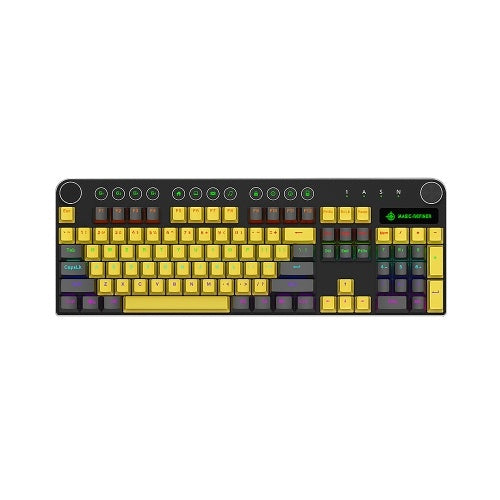 Magic-Refiner MK13 Wired Mechanical Keyboard 104 Keys Mixed Light Gaming Keyboard with Mechanical Blue Switch Black&Yellow