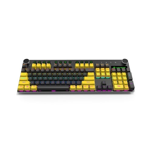 Magic-Refiner MK13 Wired Mechanical Keyboard 104 Keys Mixed Light Gaming Keyboard with Mechanical Blue Switch Black&Yellow