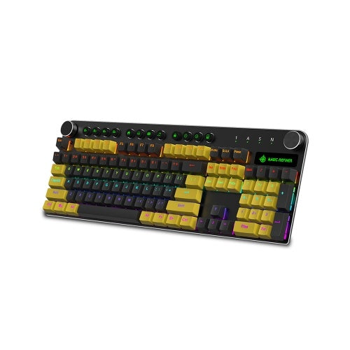 Magic-Refiner MK13 Wired Mechanical Keyboard 104 Keys Mixed Light Gaming Keyboard with Mechanical Blue Switch Black&Yellow