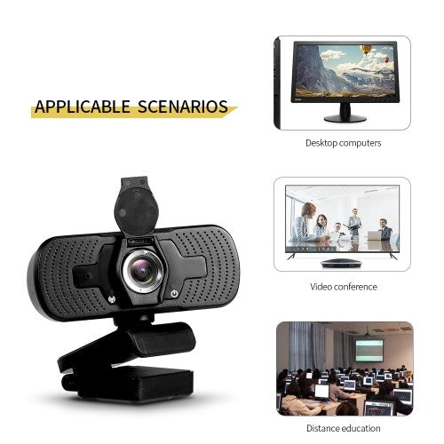 1080P Webcam High Definition USB Web Camera with Privacy Cover Noise Isolating Microphone for Laptop/Desktop Computer