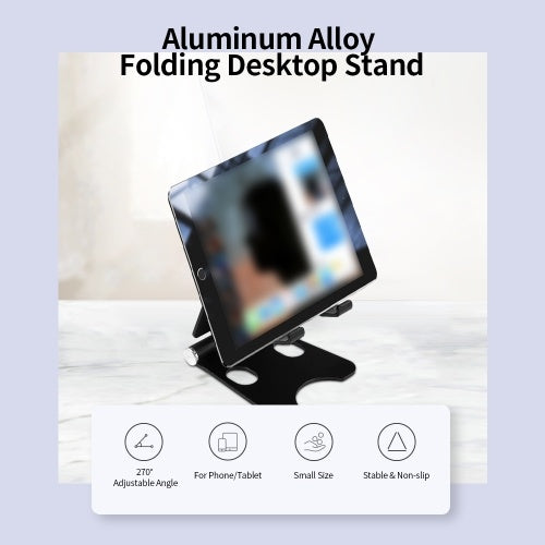 Adjustable Folding Phone Tablet Stand Desktop Bracket Portable Aluminum Alloy Mobile Phone Tablet Universal Stand Black