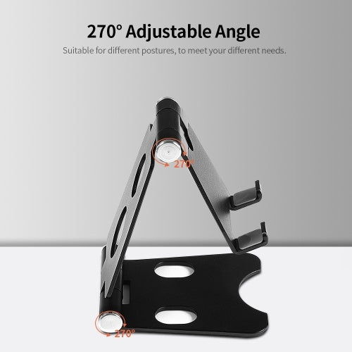 Adjustable Folding Phone Tablet Stand Desktop Bracket Portable Aluminum Alloy Mobile Phone Tablet Universal Stand Black