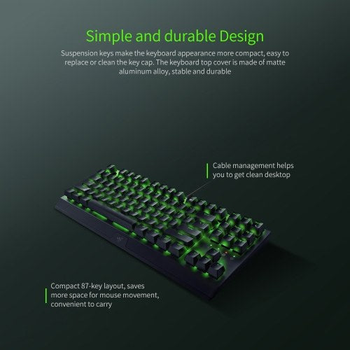 لوحة مفاتيح ميكانيكية Razer BlackWidow X بدون مفتاح لوحة مفاتيح سلكية للألعاب 87 مفتاحًا للرياضات الإلكترونية مفاتيح ميكانيكية خضراء