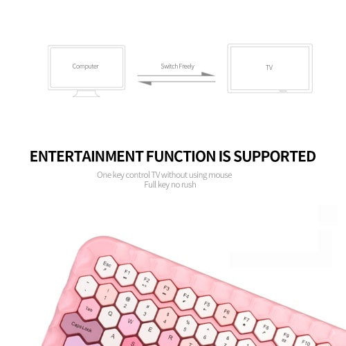 Mofii Honey Keyboard Mouse Combo Wireless 2.4G Mixed Color 83 Key Mini Keyboard Mouse Set with Honeycomb Key Caps for Girl Pink