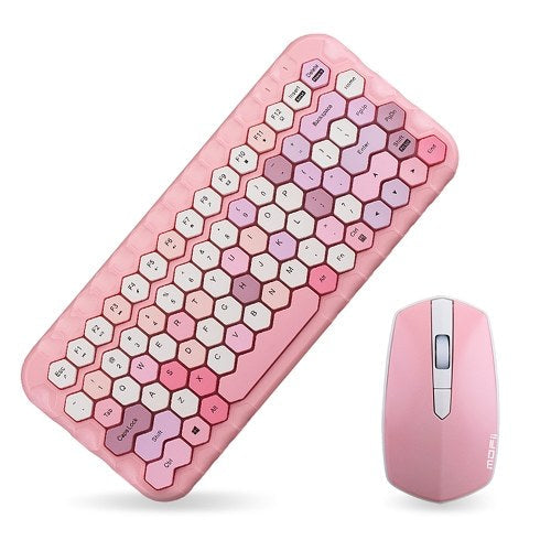 Mofii Honey Keyboard Mouse Combo Wireless 2.4G Mixed Color 83 Key Mini Keyboard Mouse Set with Honeycomb Key Caps for Girl Pink