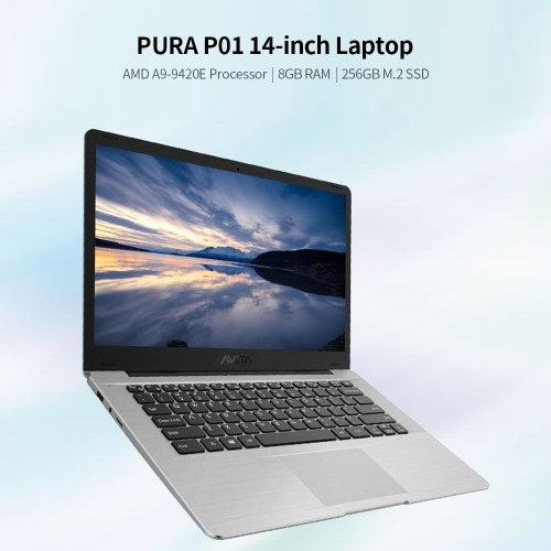 AVITA PURA P01 14 inch Laptop AMD A9-9420E/8GB DDR4/256GB SSD Portable Laptop with 1920*1080 FHD Screen Black EU Plug