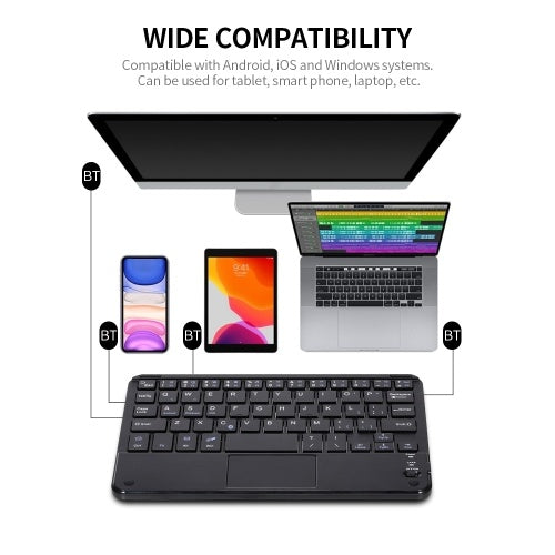 Wireless BT 3.0 Keyboard 59 Keys Ultra-slim Mini BT Keyboard with Touch Pad Support Android Windows iOS System for Laptop Phone Tablet Black