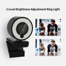 1080P HD Webcam with Ring Fill Light Autofocus Built in Microphone Webcam for Video/Live Streaming/Videoconferencing Smooth Type