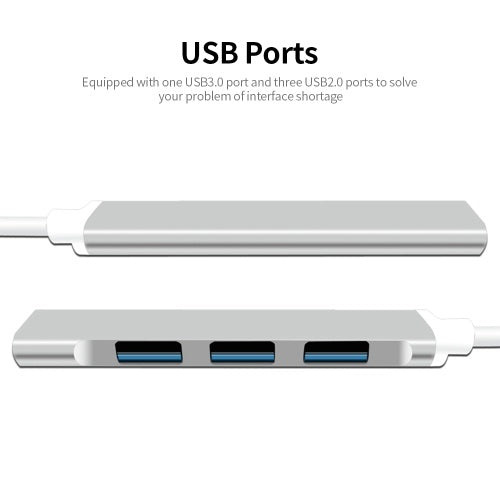 4 في 1 متعدد الوظائف من النوع C Hub من النوع C إلى USB3.0 USB2.0 Hub USB3.1 محول محول محور سبائك الألومنيوم للكمبيوتر المحمول رمادي