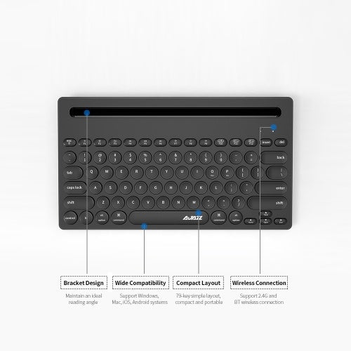 Ajazz 320i Wireless Keyboard 2.4GHz Wireless BT Dual-mode Keyboard Ergonomic Keyboard 79 Keys Keyboard with Bracket Black