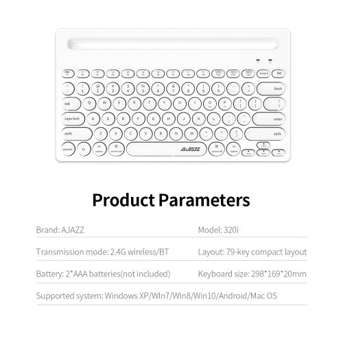 Ajazz 320i Wireless Keyboard 2.4GHz Wireless BT Dual-mode Keyboard Ergonomic Keyboard 79 Keys Keyboard with Bracket Black