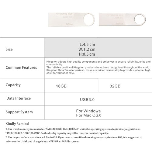 محرك أقراص فلاش معدني أصلي Kingston 100 برميل/الثانية عالي السرعة لنقل البيانات DT SE9 G2 USB 3.0