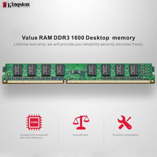 حقيقي الأصلي كينغستون KVR ذاكرة وصول عشوائي مكتبية 1600MHz 8G غير ECC DDR3 PC3-12800 CL11 240 Pin DIMM ذاكرة اللوحة الأم للكمبيوتر الشخصي