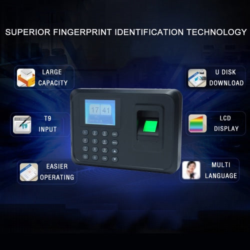 Intelligent Biometric Fingerprint Password Attendance Machine Employee Checking-in Recorder 2.4 inch TFT LCD Screen DC 5V Time Attendance Clock