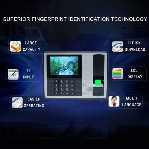 Biometric Fingerprint Password Attendance Machine Employee Checking-in Recorder 4 inch TFT LCD Screen DC 5V Time Attendance Clock